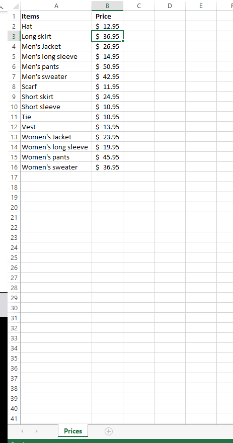 range C5:G19 to calculate the total items sold for each department. If