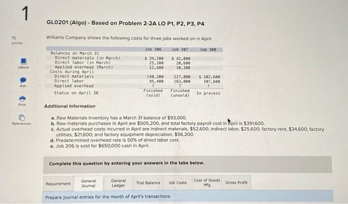 GL0201 (ALGO) - Based on Problem 2-2A LO P1,P2, P3, P4 GL0201