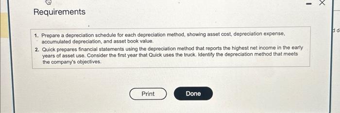 Requirements 1. Prepare a depreciation schedule for each depreciation method, showing