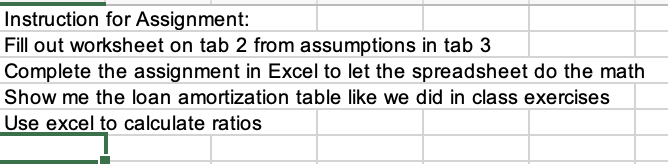  Instruction for Assignment: Fill out worksheet on tab 2 from assumptions