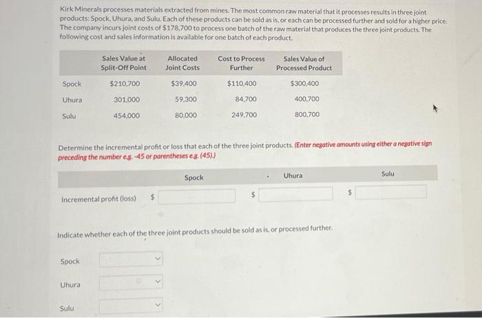please explain and answer Kirk Minerals processes materials extracted from mines. The