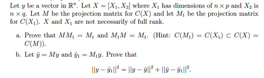  Let y be a vector in R". Let X = [X1,