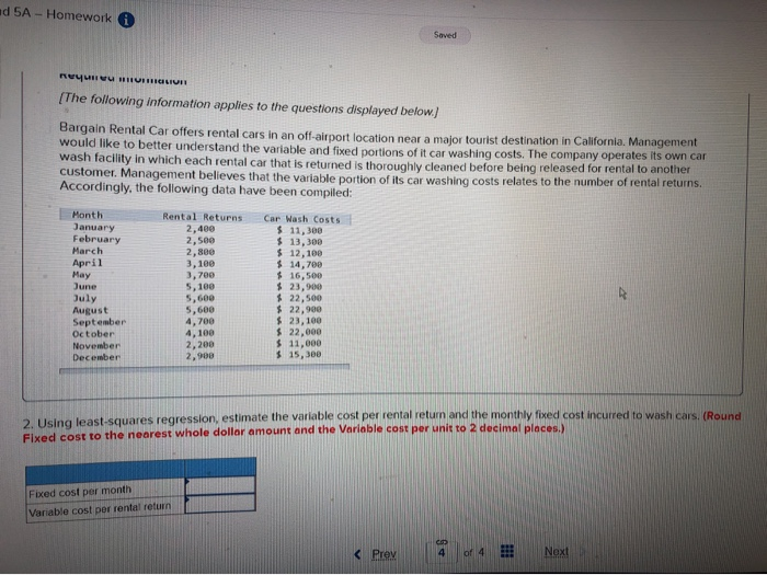  ad 5A - Homework A Saved RYMUI The following information applies
