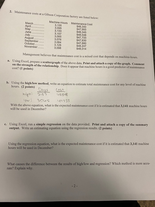 each heading that identifies the cost involved. You should have two "Xs"