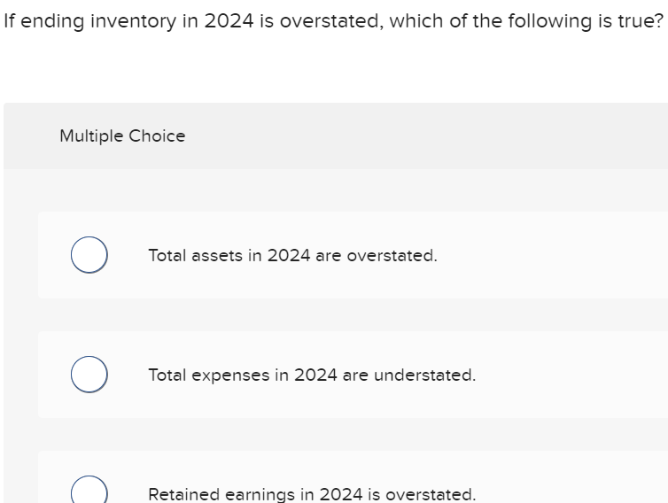  If ending inventory in 2024 is overstated, which of the following