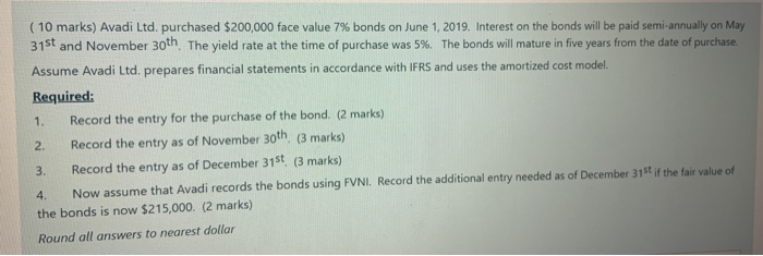  (10 marks) Avadi Ltd. purchased $200,000 face value 7% bonds on
