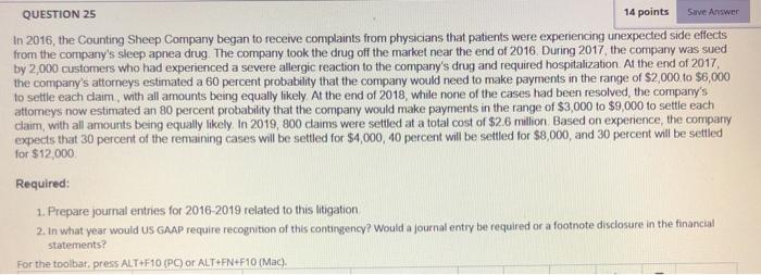  Save Answer QUESTION 25 14 points In 2016, the Counting Sheep