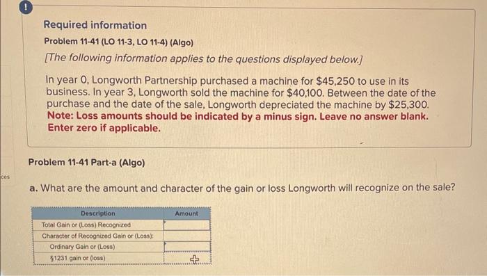 please help soon! Required information Problem 11-41 (LO 11-3, LO 11-4) (Algo)