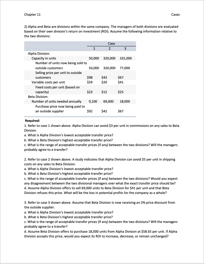 show formulas used. Thank you! Chapter 11 Cases 1.) "I know headquarters