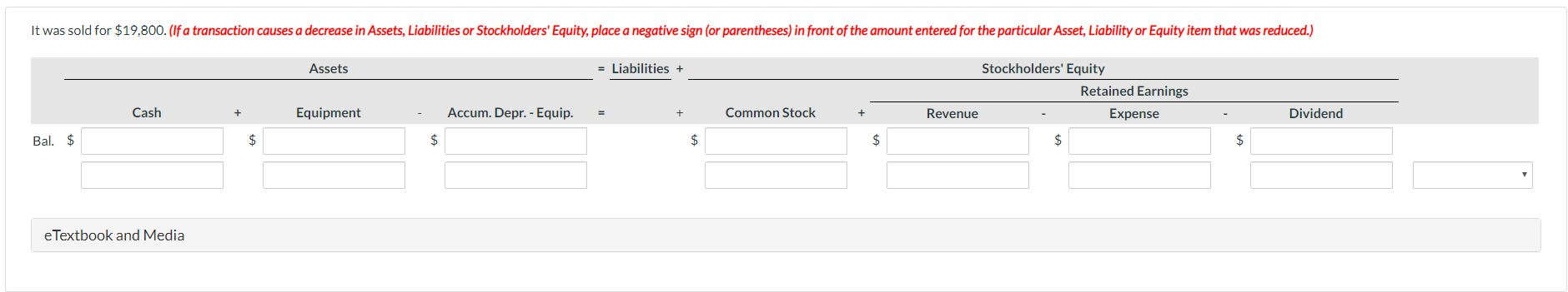 has delivery equipment that cost $53,100 and has been depreciated $23,800. Prepare