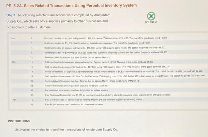  PR 5-2A. Sales-Related Transactions Using Perpetual Inventory System Obj. 2 The