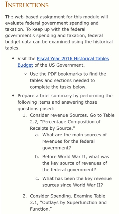  INSTRUCTIONS The web-based assignment for this module will evaluate federal government