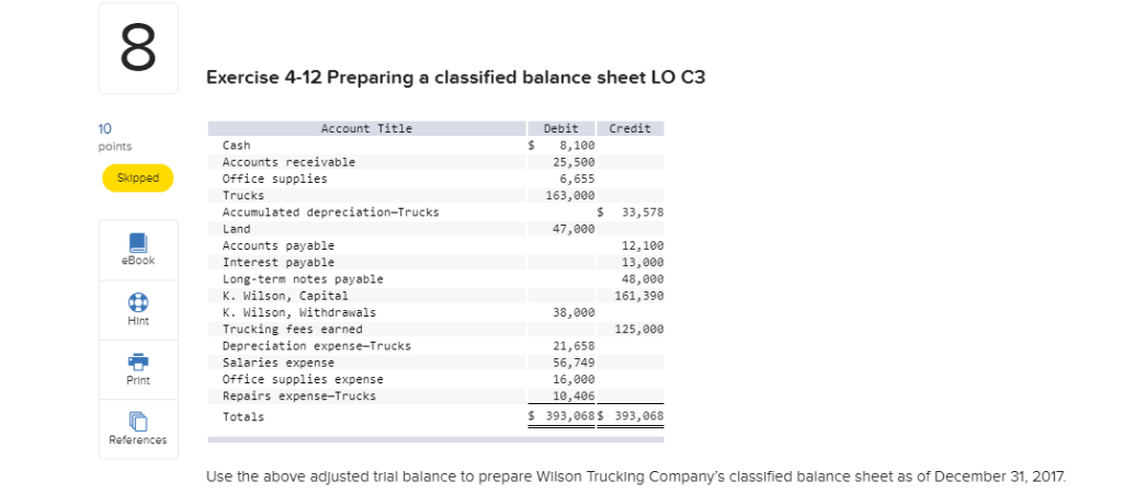  Exercise 4-12 Preparing a classified balance sheet LO C3 10 Account