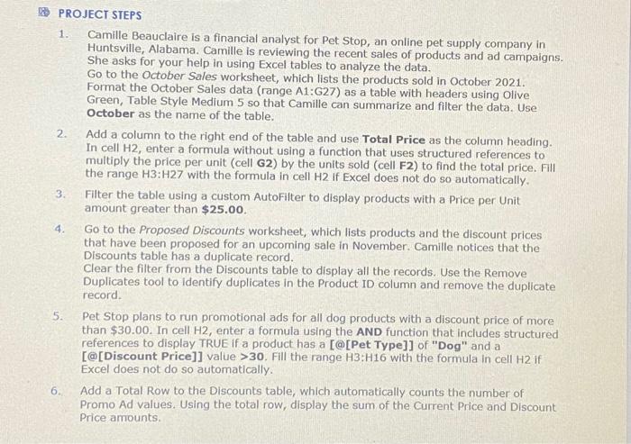 plz do this excel and all point PROJECT STEPS 1. Camille Beauclaire