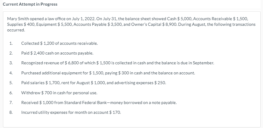 Current Attempt in Progress Mary Smith opened a law office on
