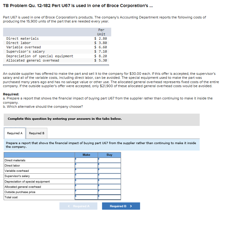 TB Problem Qu. 12-182 Part U67 is used in one of