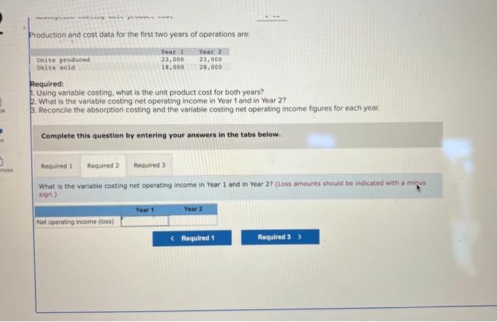 years of operations, it reported absorption costing net operating income as follows: