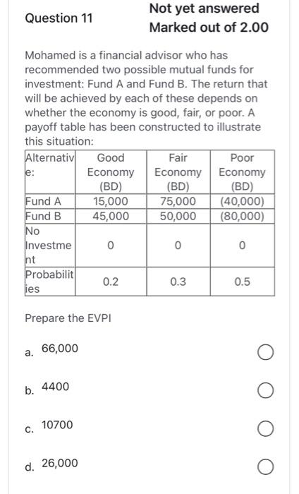 please answer with steps Question 11 Not yet answered Marked out of