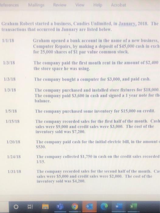  References Mailings Review View Help Acrobat Graham Robert started a business,