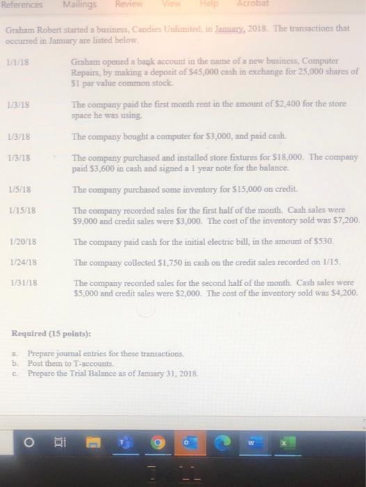 Candies Unlimited, in January, 2018. The transactions that occurred in January are
