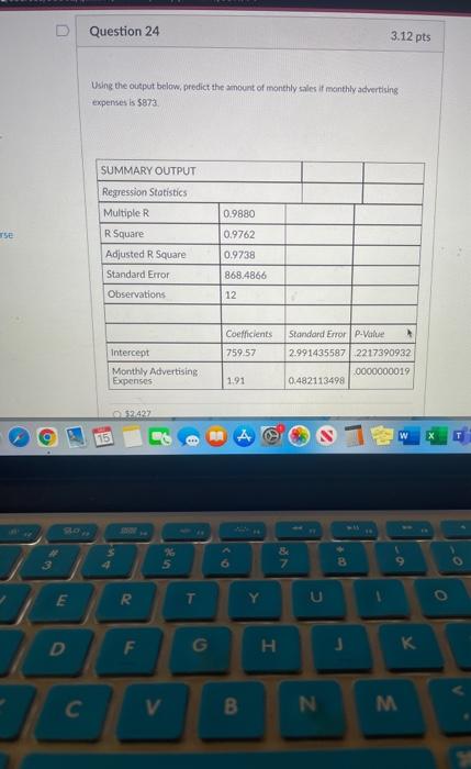 Question 24 3.12 pts Using the output below, predict the amount