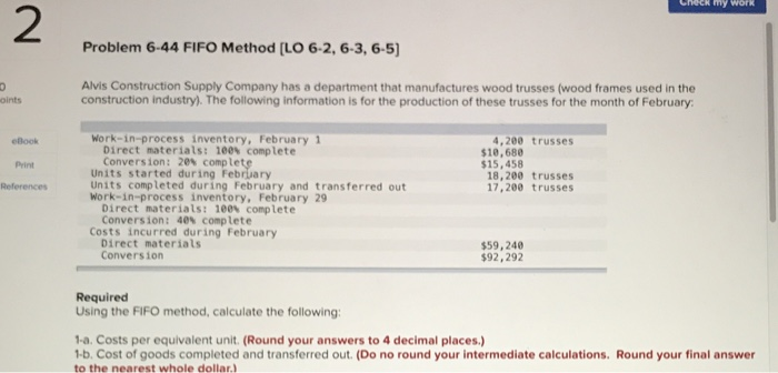  Problem 6-44 FIFO Method [LO 6-2, 6-3, 6-5) Alvis Construction Supply
