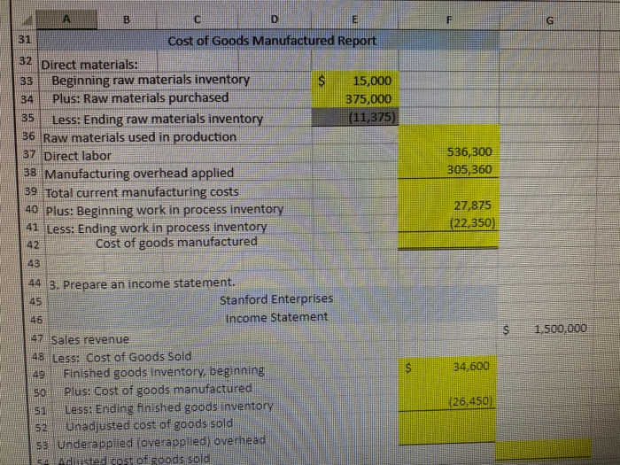 ones i didnt do in yellow) PLEASE please write the formulas. thanks