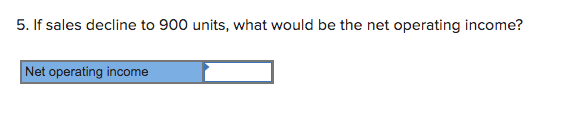 Sales Variable expenses Contribution margin Fixed expenses Net operating income $ 85,000