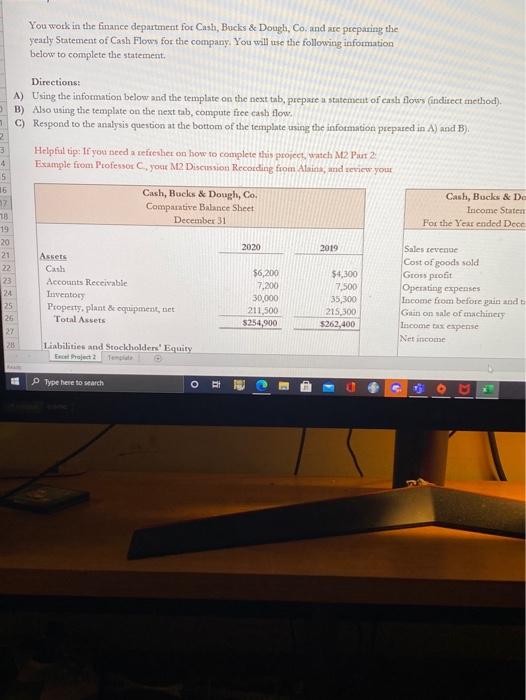  statement of cash flows part A) indirect method part b) free