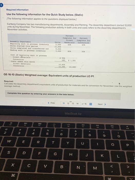  D Required information Use the following information for the Quick Study