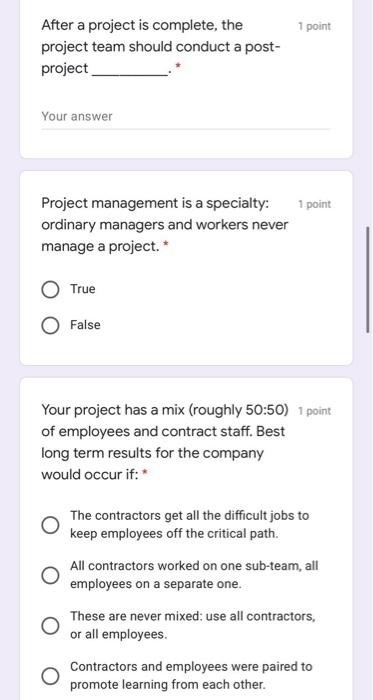 1 to 4 of the options) - Why does the Project Management