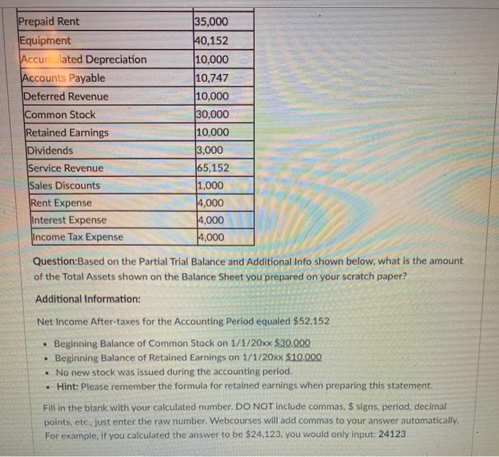 Sheet on your scratch paper based on the following Partial Adjusted Trial