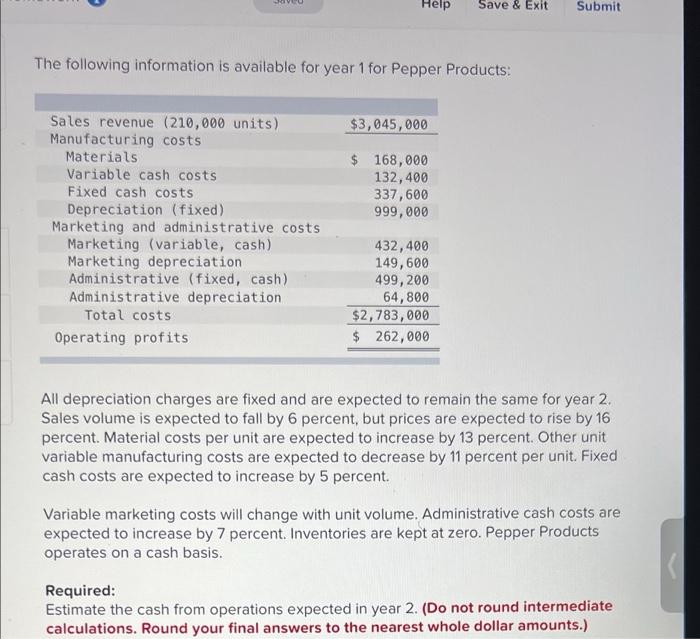  Help Save & Exit Submit The following information is available for