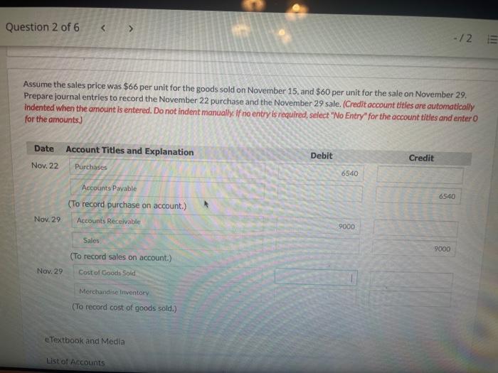 information for Carla Vista Company for the month ended November 30, 2021: