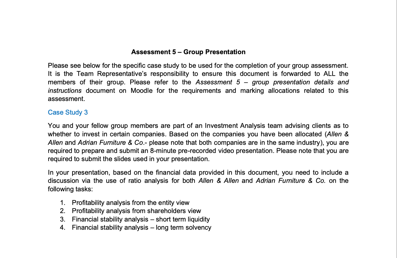  Assessment 5 - Group Presentation Please see below for the specific
