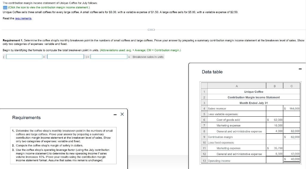  PLEASE ANSWER ALL 3 REQUIREMENTS The contrlbution margin income statement of