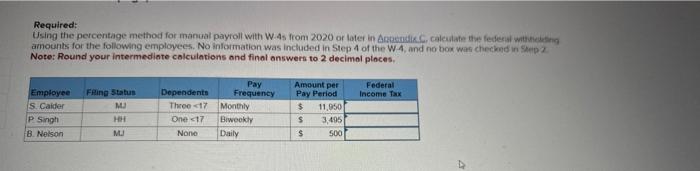 tax year 2020 or later in appendix c Required: Using the percentage