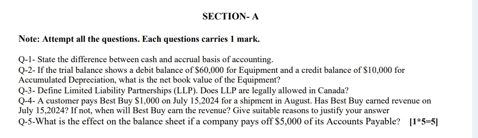  SECTION- A Note: Attempt all the questions. Each questions carries 1