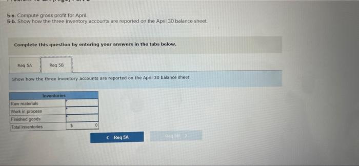 March 31 Direct materials used (in March) Direct labor used (in March)