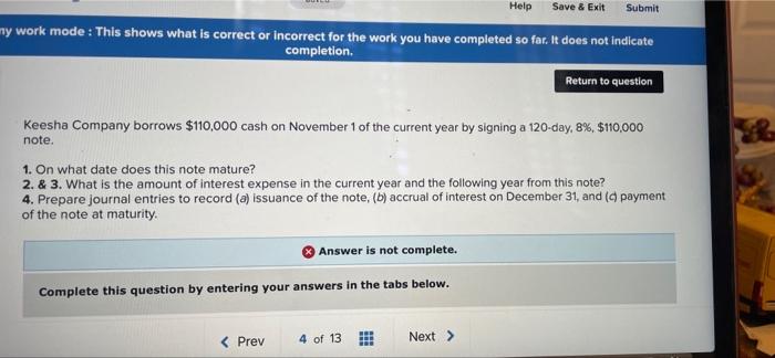  Help Submit Save & Exit my work mode : This shows