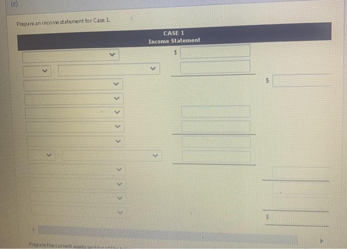  (c) Prepare an income statement for Case 1. CASE 1 Income