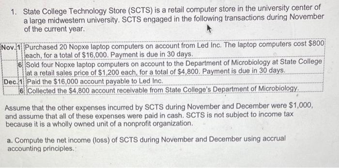  1. State College Technology Store (SCTS) is a retail computer store