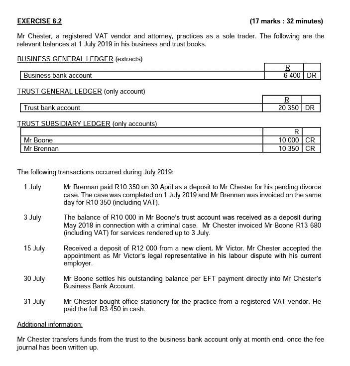 Chester, a registered VAT vendor and attorney, practices as a sole trader.