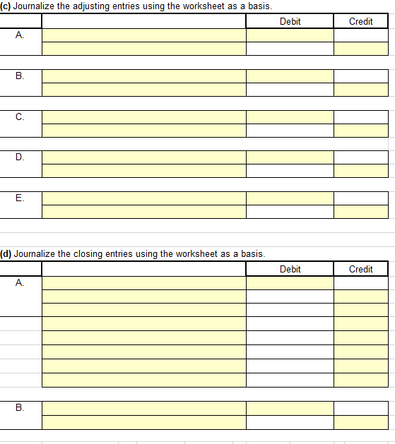 Data below (c) Journalize the adjusting entries using the worksheet as