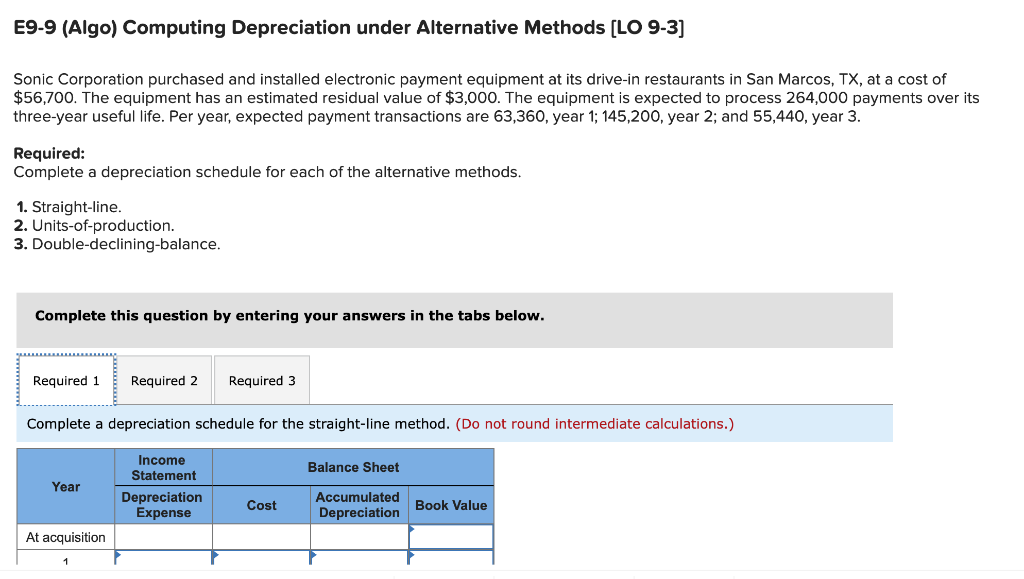  E9-9 (Algo) Computing Depreciation under Alternative Methods [LO 9-3] Sonic Corporation