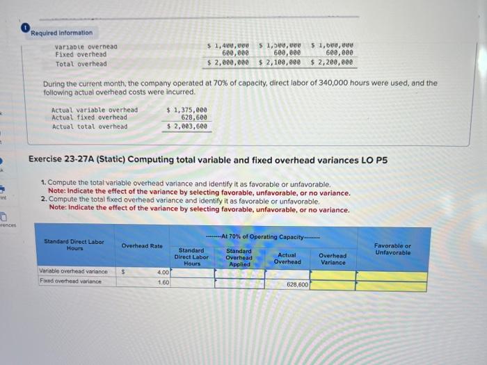 information for the Exercises below. (Static) [The following information applies to the