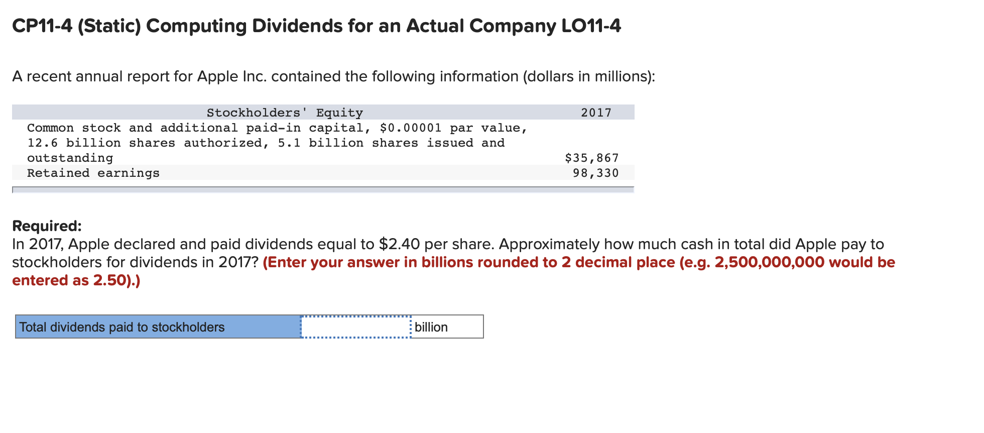  CP11-4 (Static) Computing Dividends for an Actual Company LO11-4 A recent