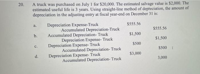 Please explain the answer 20. a. A truck was purchased on July