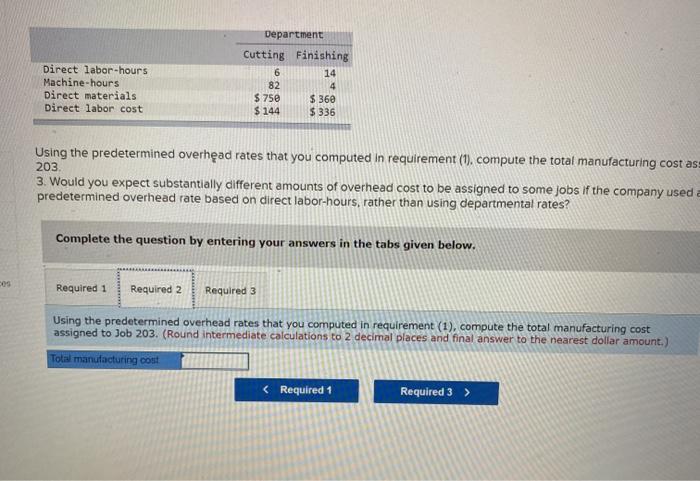 two departments Cutting and Finishing The company uses a job-order costing system