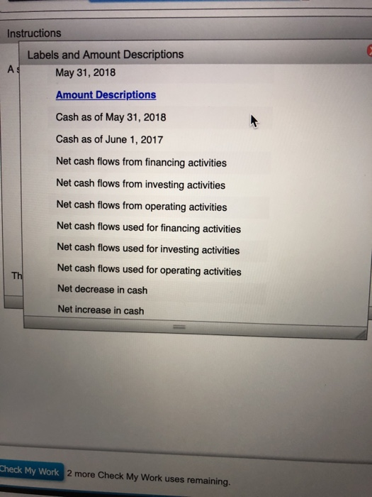 ended May 31, 2018, follows: Cash receipts: Cash received from customers Cash